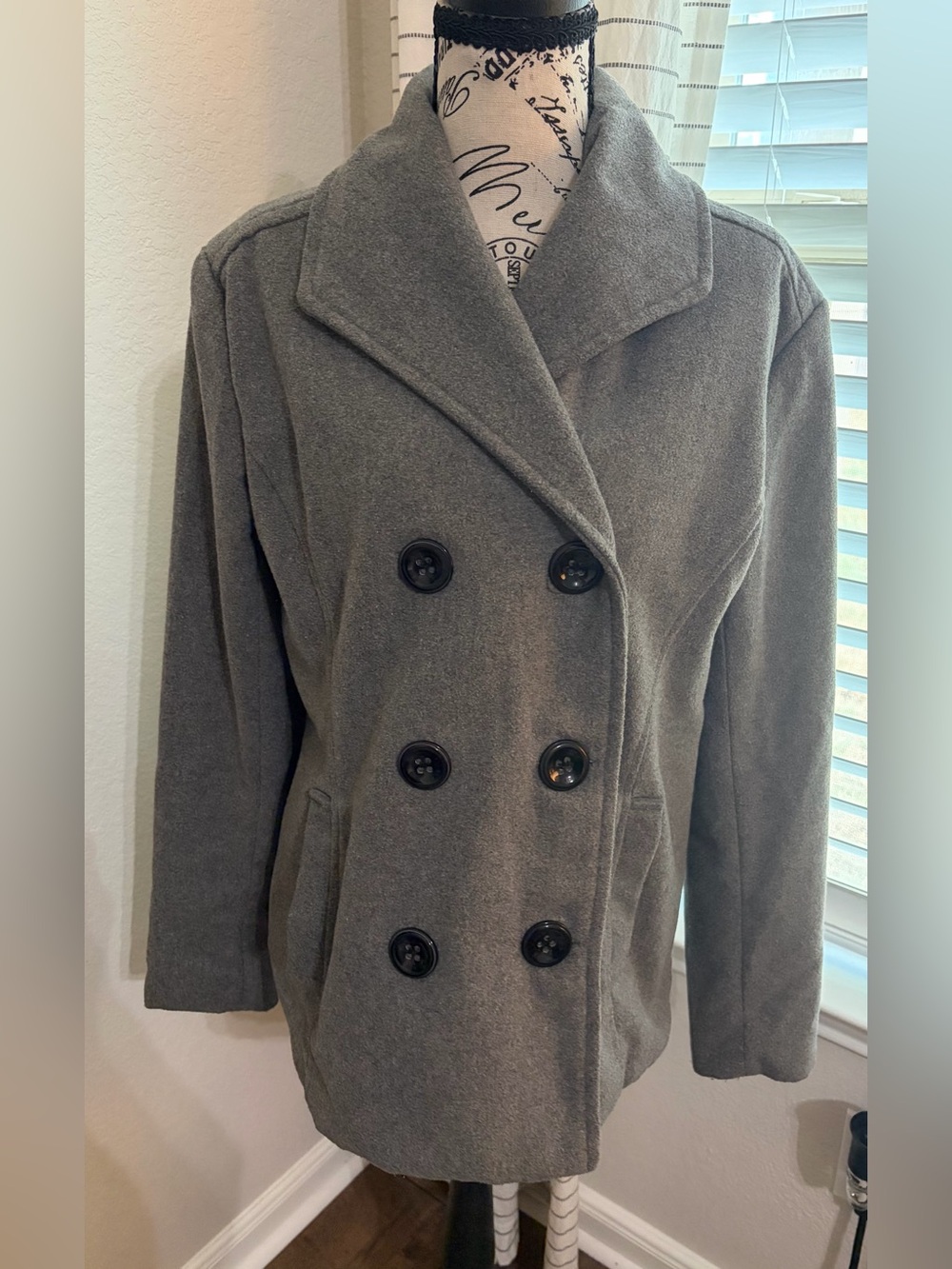 Rampage Classic Double-Breasted Women's Peacoat - Gray